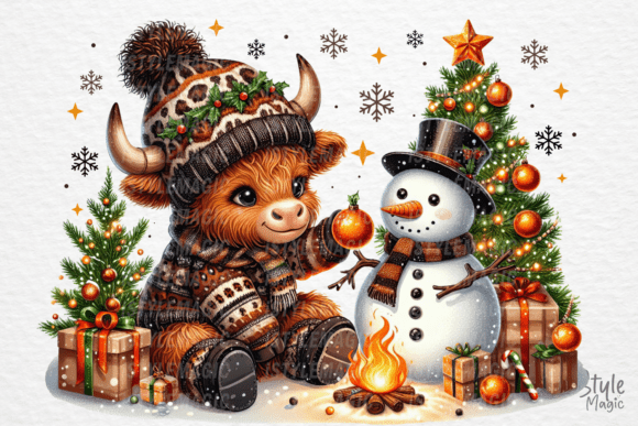Download Christmas Cute Snowman Highland Cow PNG - Premium Resources